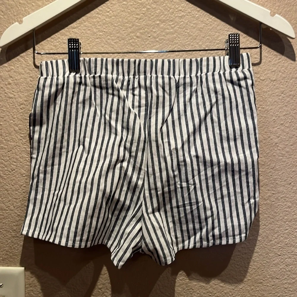 New Tilly’s White Fawn Girls Striped Linen-look Cotton Shorts Blue White Medium